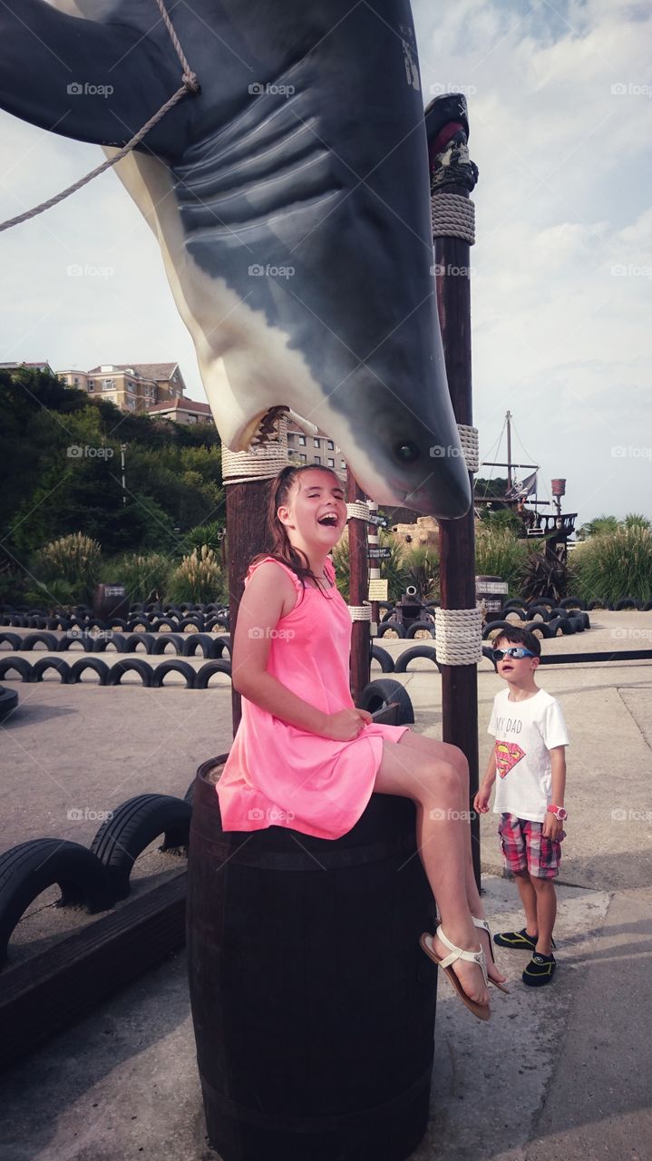 Summertime fun at the amusement park called Pirates cove on the Isle of Wight