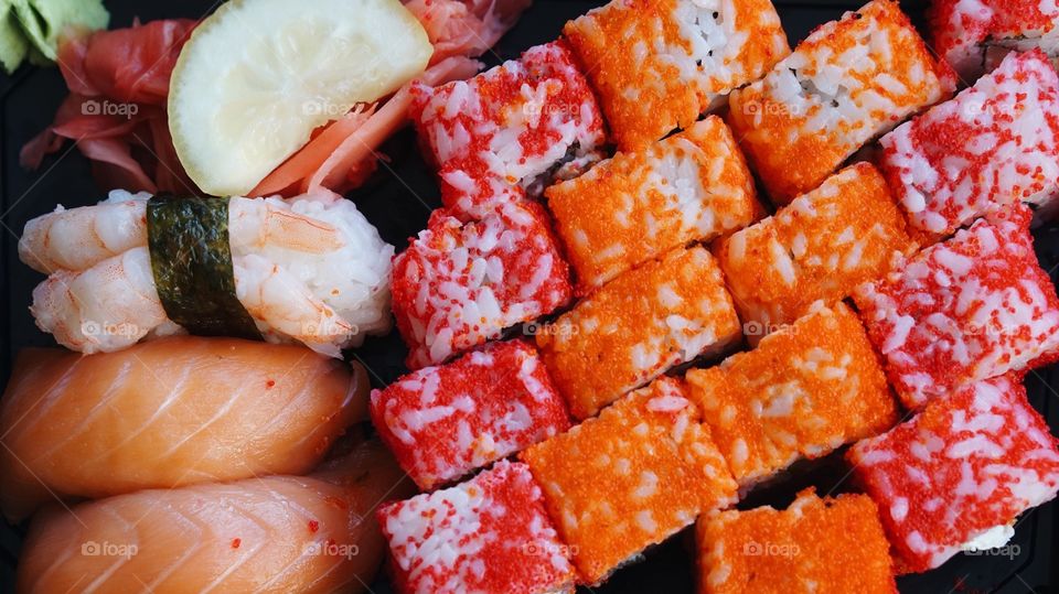 Variation of sushi food