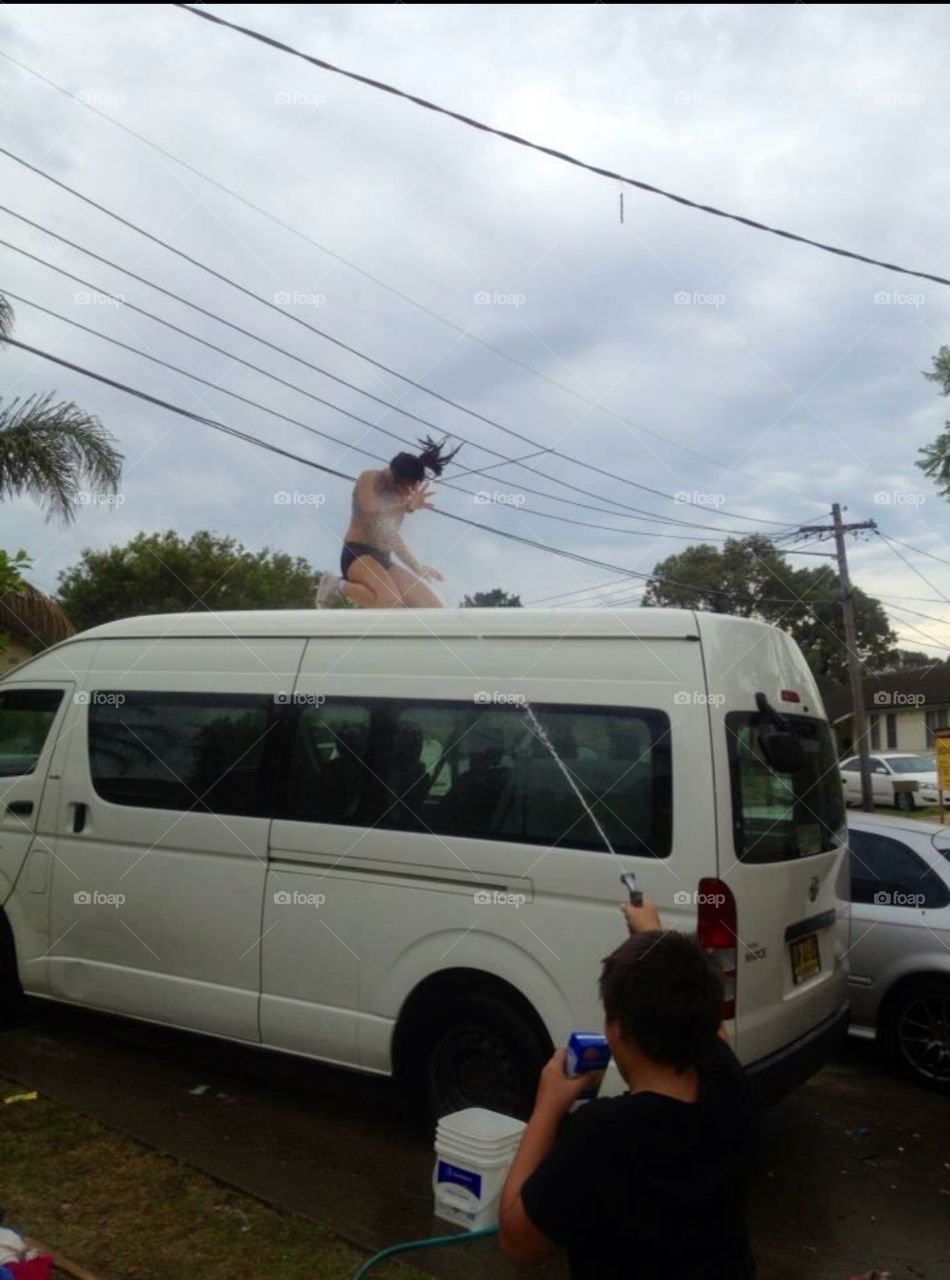 Washing the van