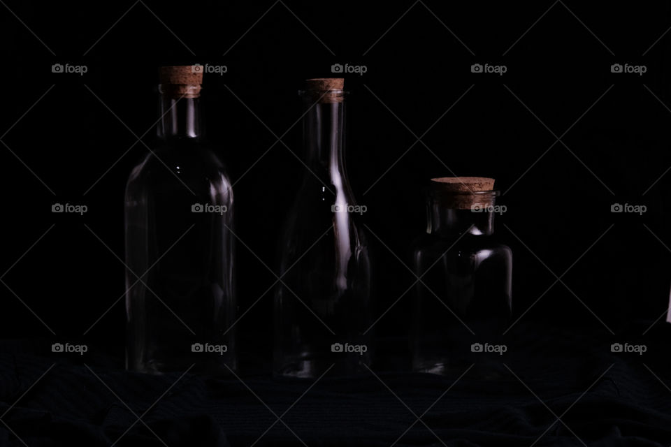 Bottles in dark background 