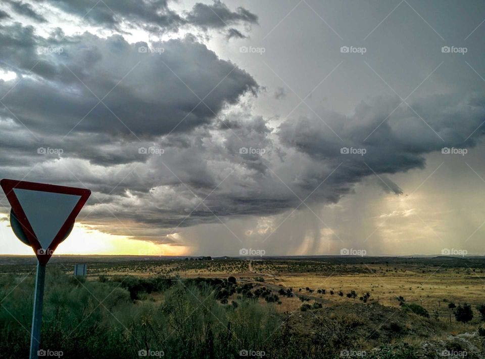 Raining on the road and land