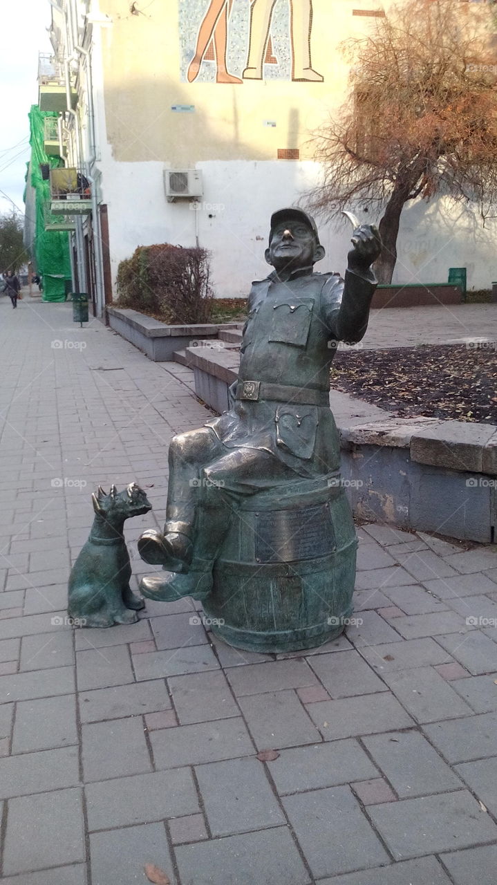 А monument to the soldier Švejk, the character of the book of Yaroslav Hasek, in Samara, Russia