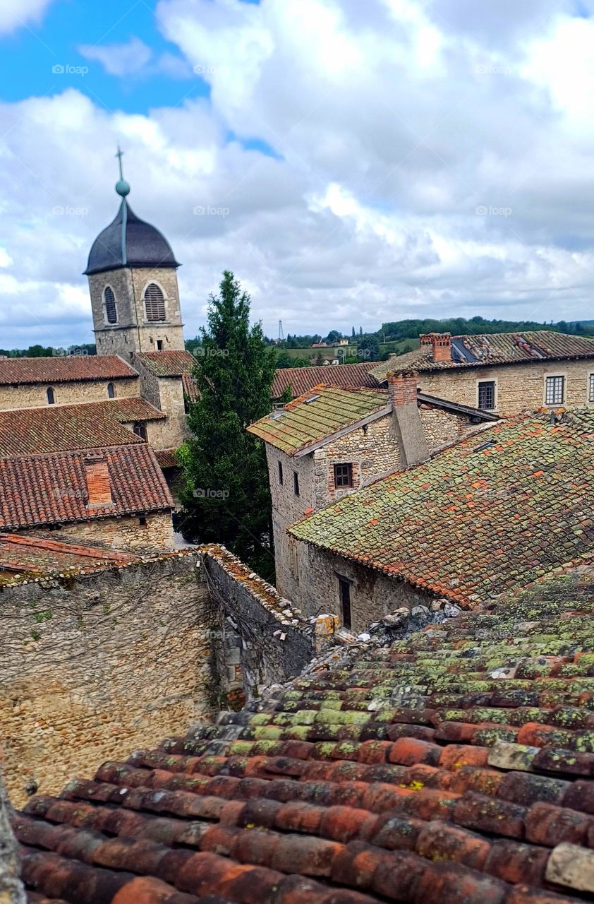 View in the tower of the Medieval Village of Pérouges in France. Europe.