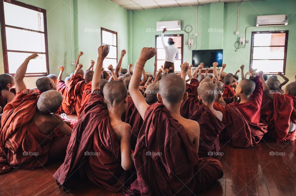 A group of children in Myanmar learning english