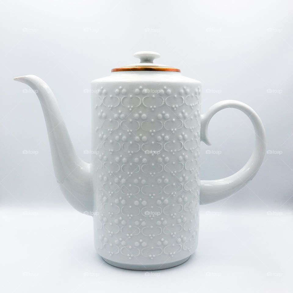 Antique White Porcelain Teapot With Lace Pattern and golding