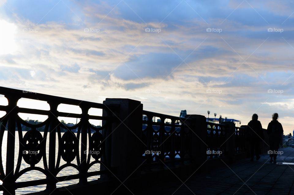 city embankment in the evening