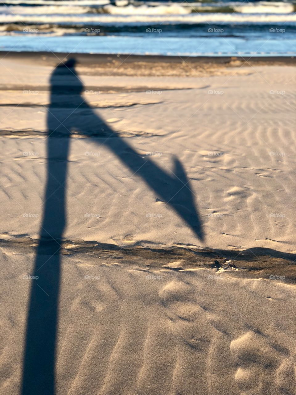 Walking shadow on the beach 