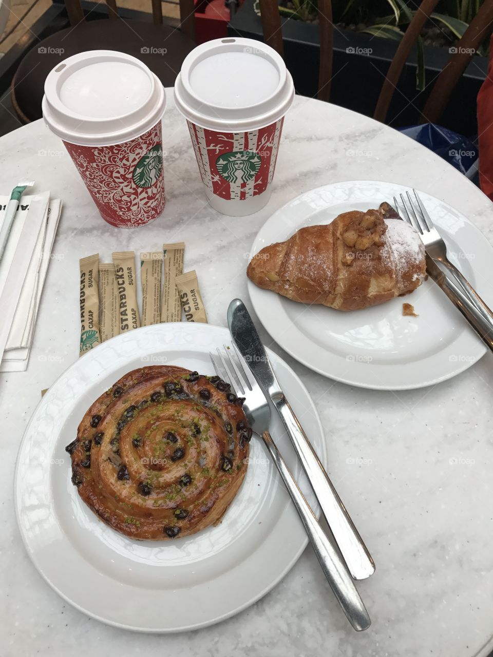 Starbucks coffee and desserts.