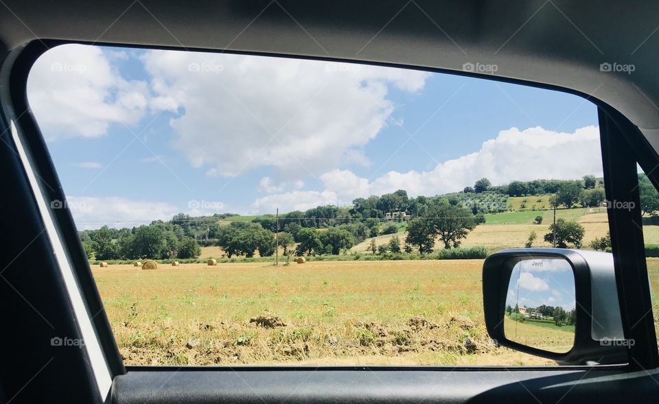 View of the Italian countryside from the car - Umbria 