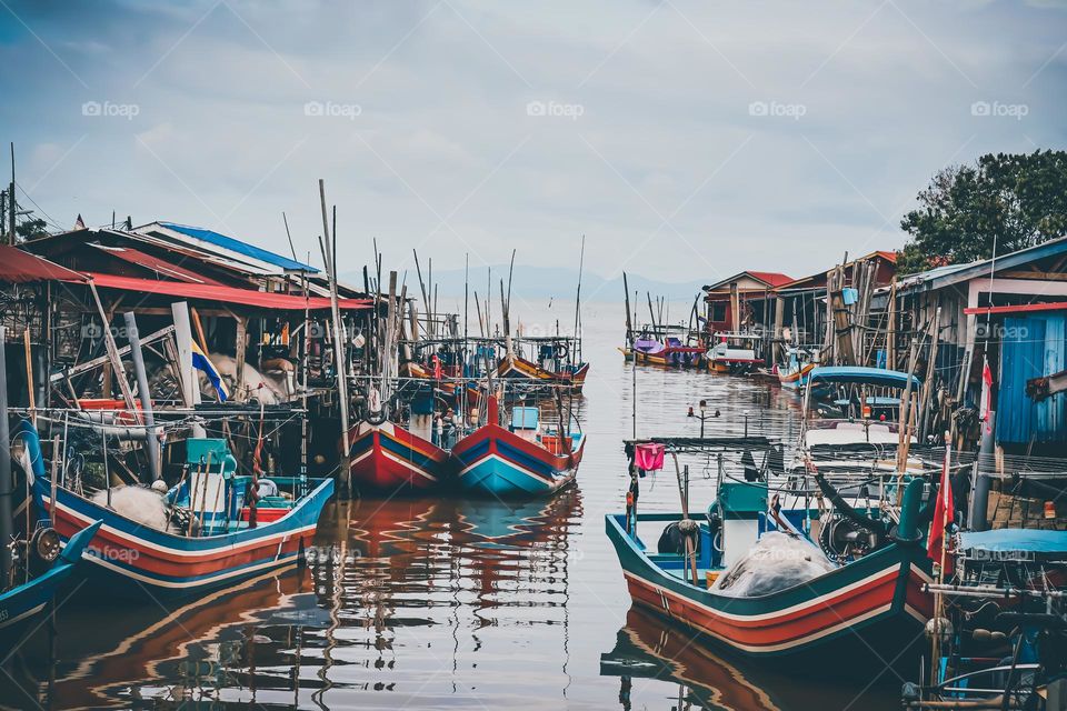 Fishing boats at the fishermen's village in Malaysia