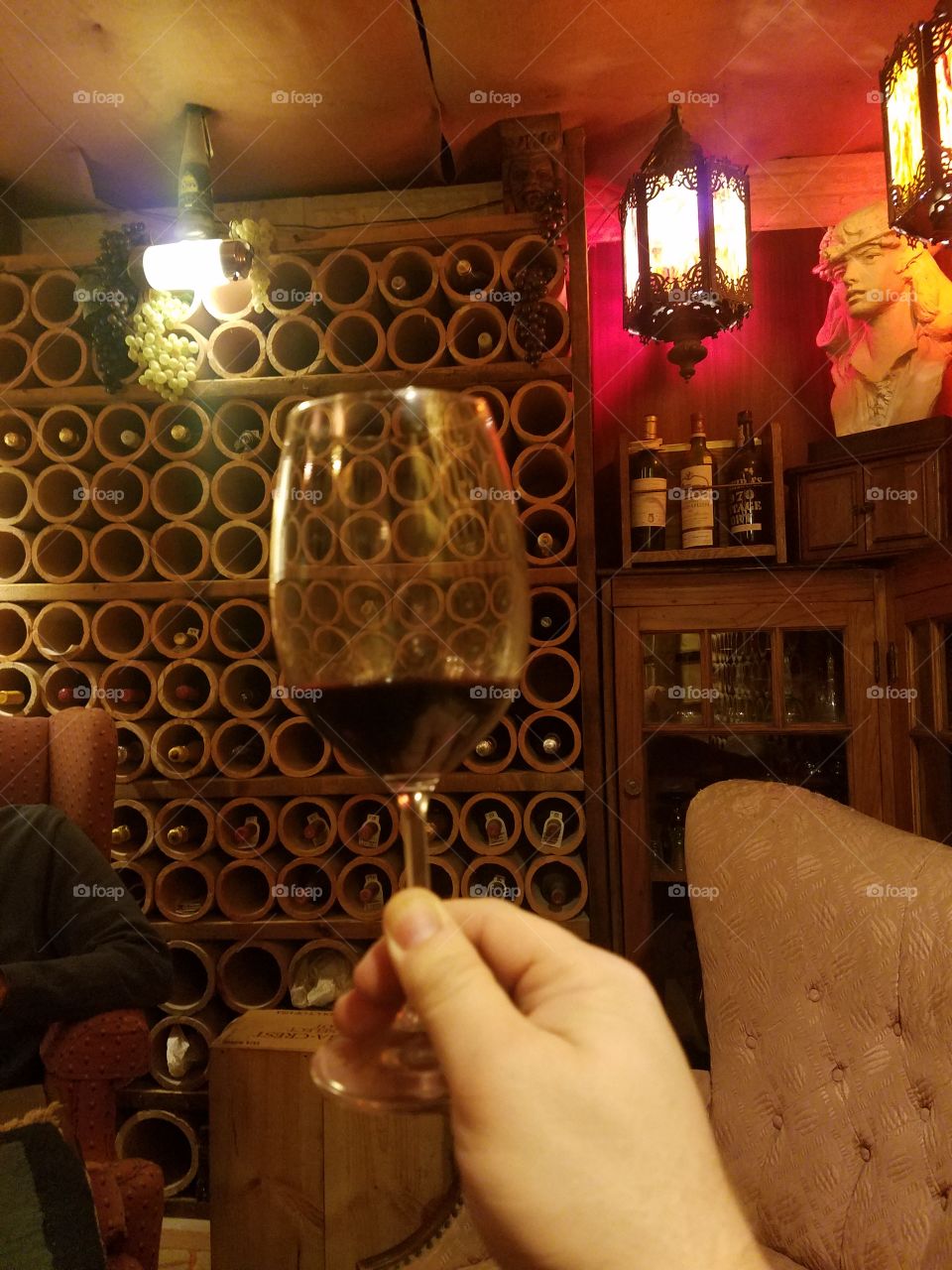 Glass of wine in the cellar