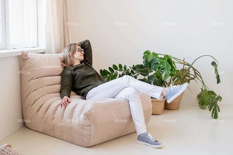 woman on comfy couch