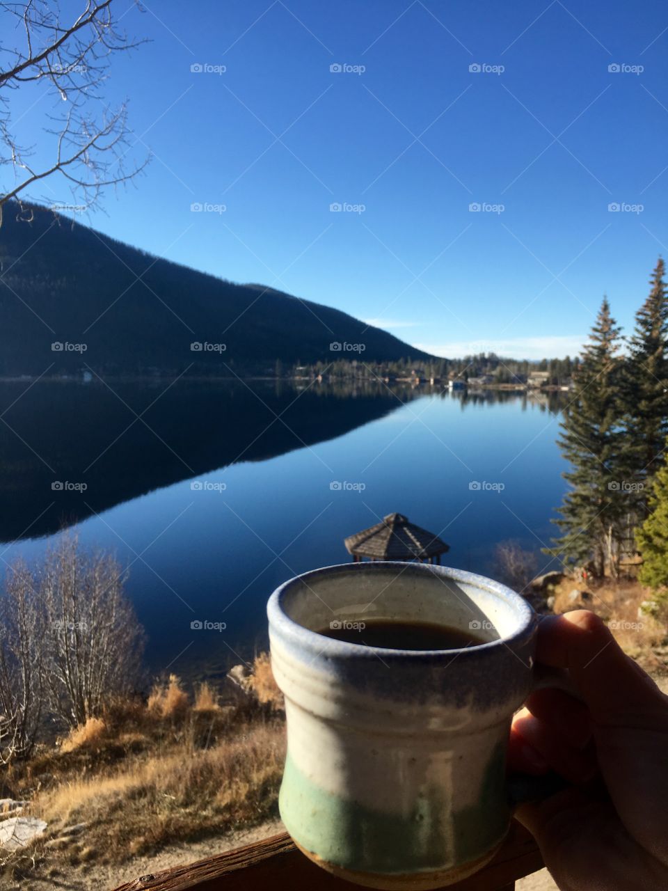 Morning coffee over the lake 