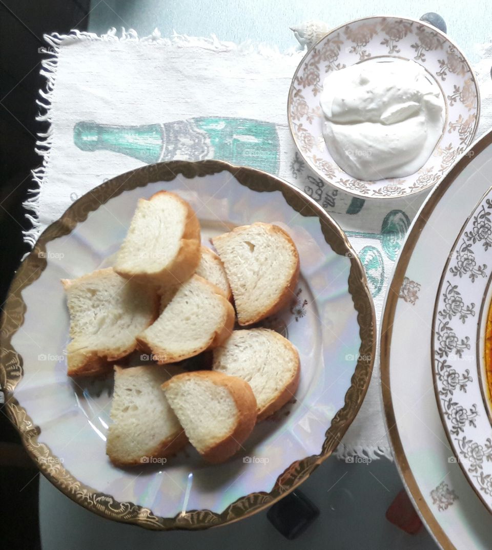 cook dish borsch tasty red bread white sourse milk yougurt food foodie day table serve eat eating plate dinner time home sweet home