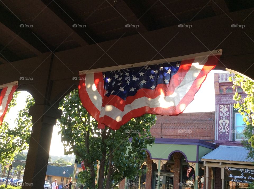 Usa bunting flag in Folsom. Usa bunting flag in historic Folsom, California