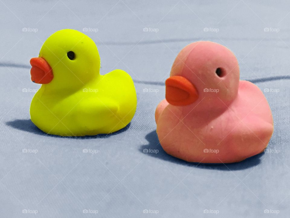 Two colourful duck toys.