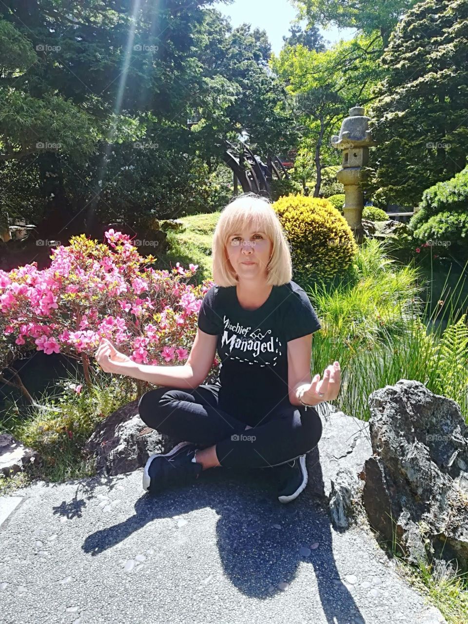 Blonde woman Japanese Tea Garden San Francisco