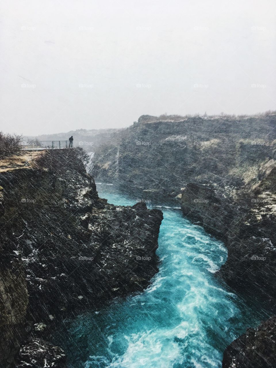 Snowstorm by the river in Iceland