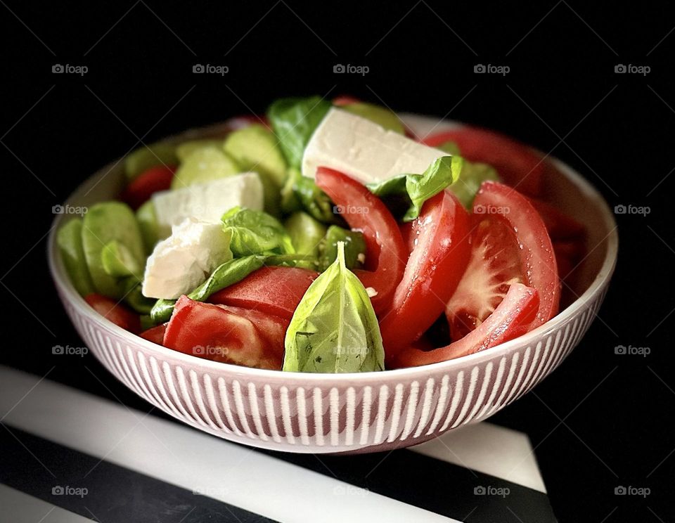 Yummy Bulgarian fresh vegetables salad with feta cheese