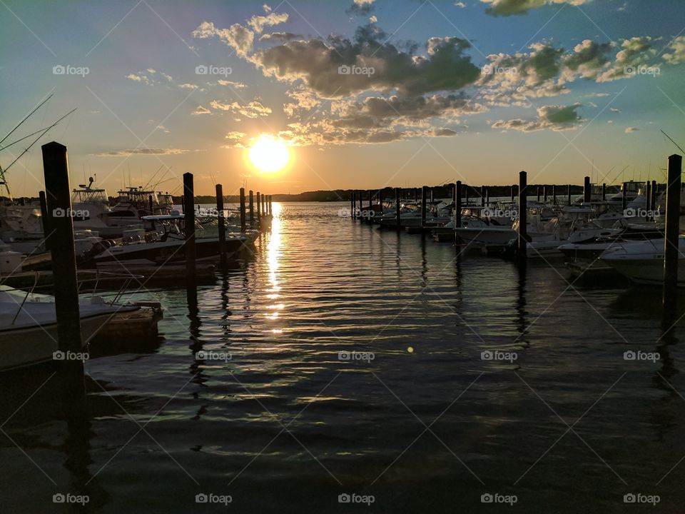 sunset views of boats