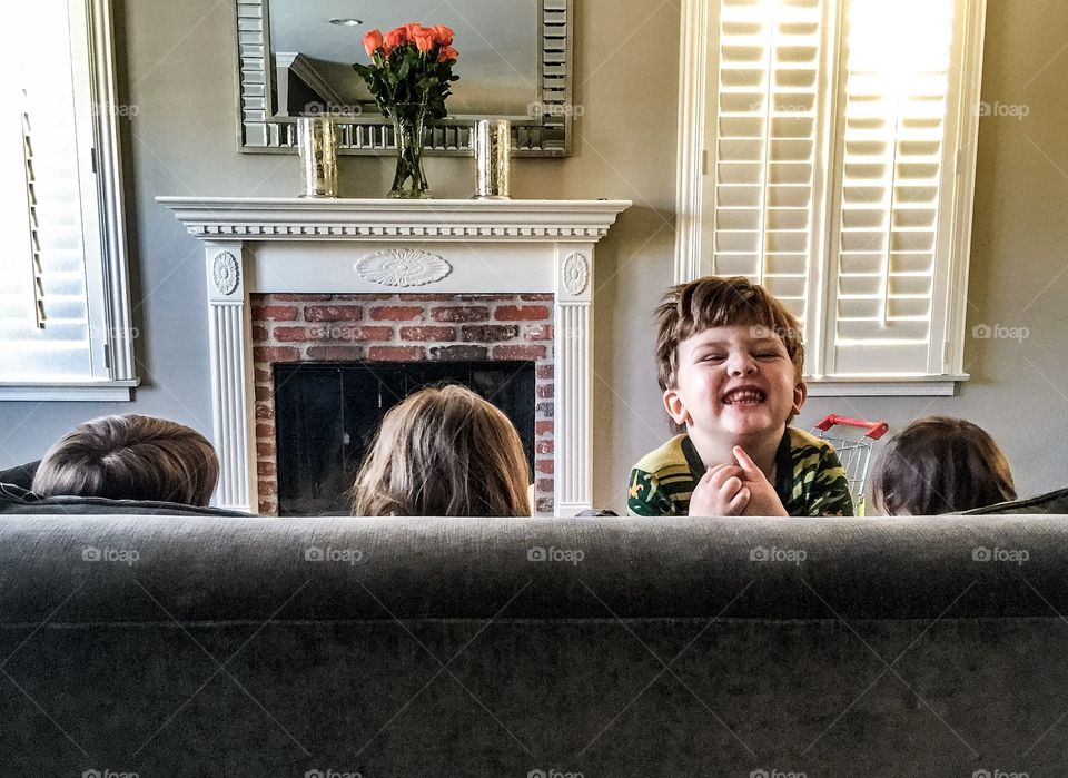 Portrait of boy making funny face