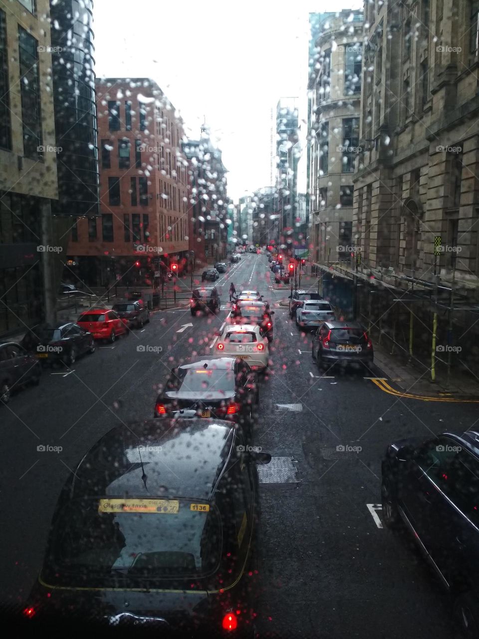 Traffic jam in the rain
