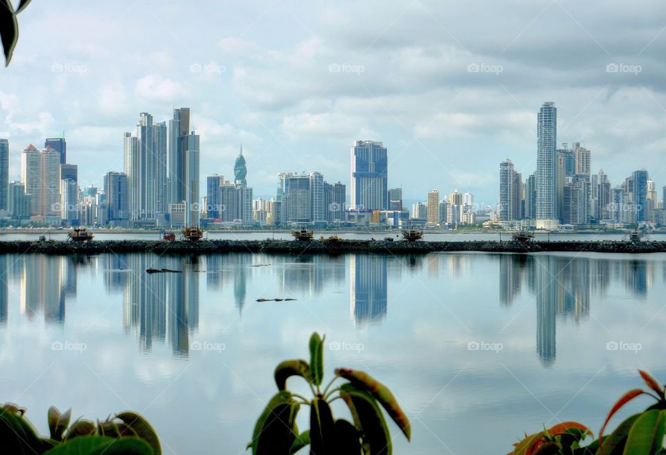 The reflection of skyscrapers in Panama City Panama