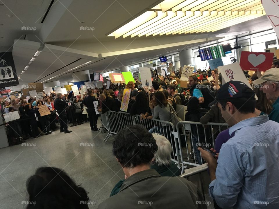 Protestors fill SFO airport to demonstrate against racist immigration executive action. 