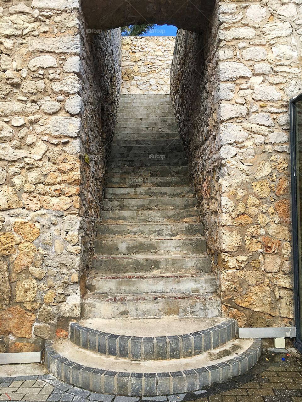 Stone stairs in one of the many old forts locates in Curaçao. 