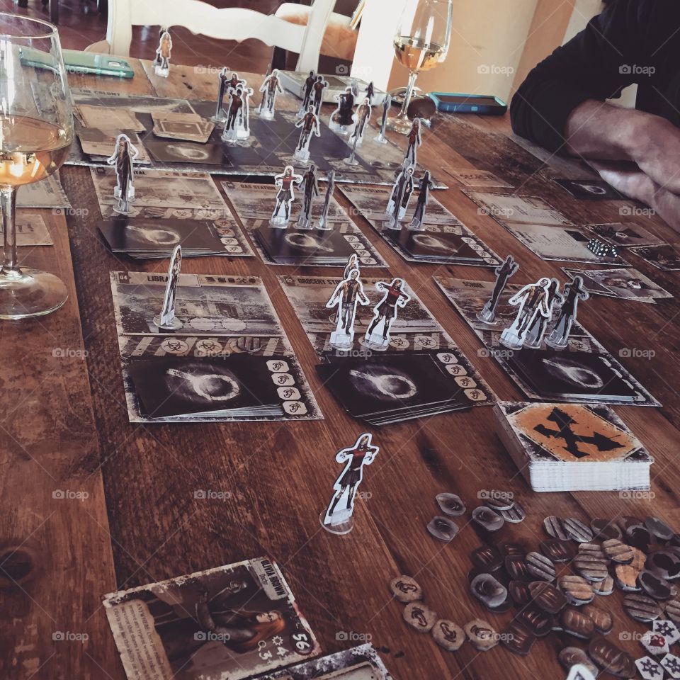 Board games and wine. Playing Dead of Winter and drinking wine