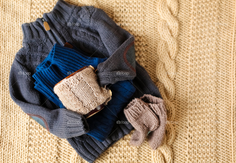 High angle view of warm clothes