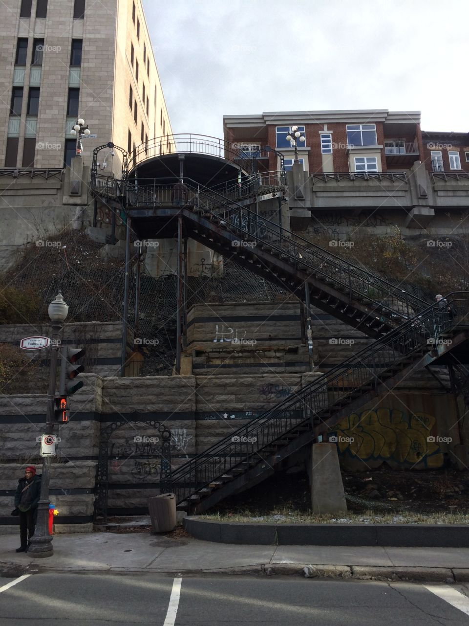 Staircase up the side of a cliff in Quebec City 