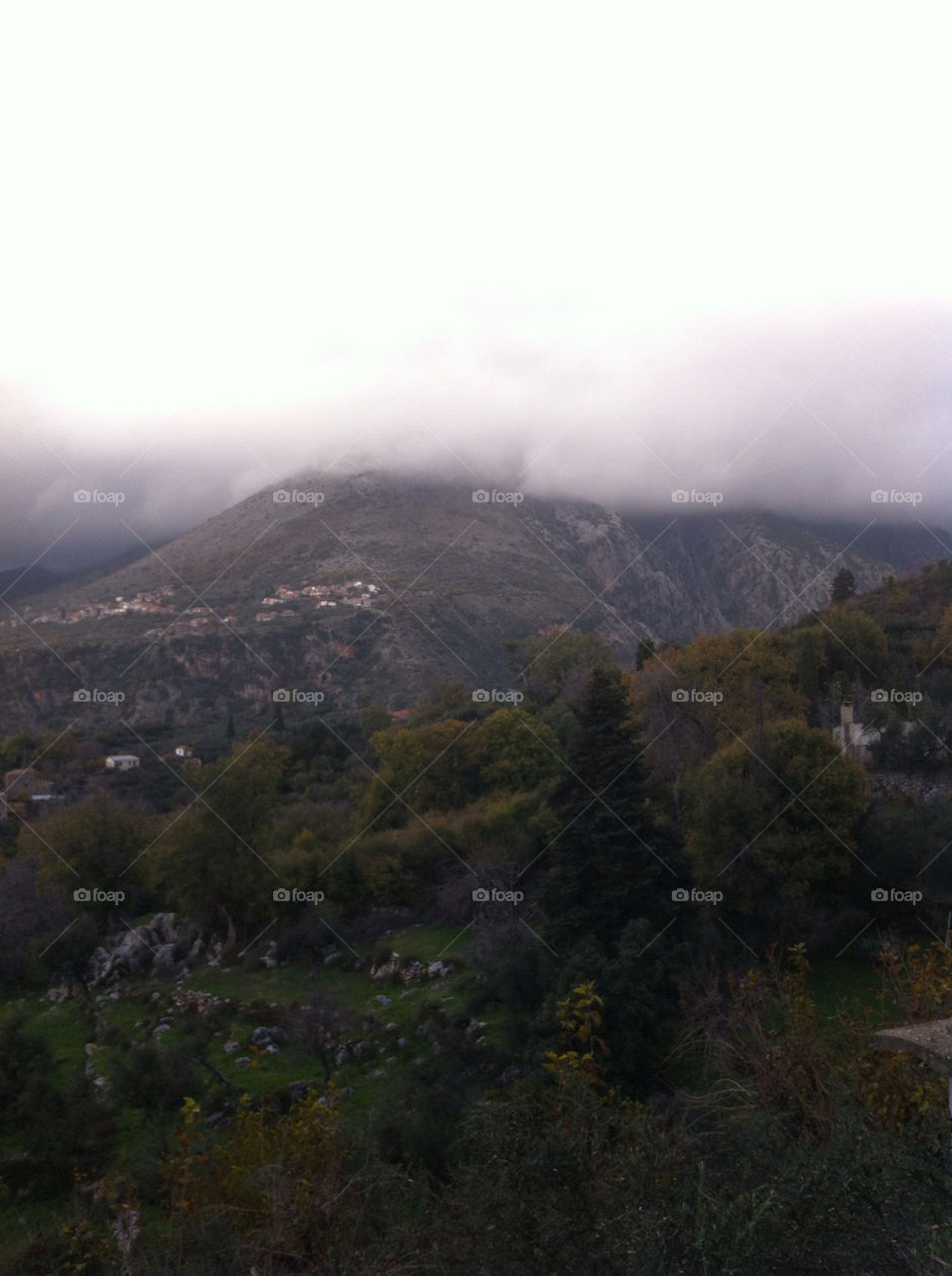 Foggy mountain view in Mani, Greece