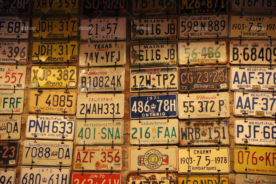 Vintage car plates hangers on the wall 