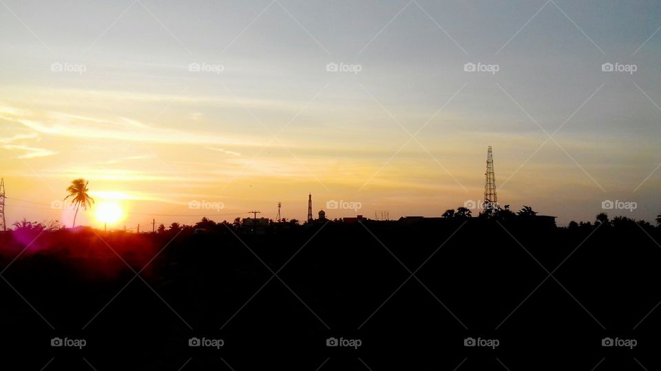 Sunset, Silhouette, Dawn, Landscape, Light