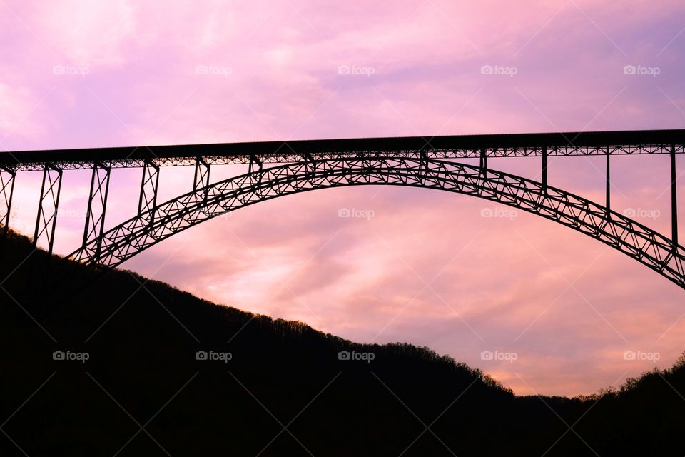 New River Gorge Bridge at sunset 