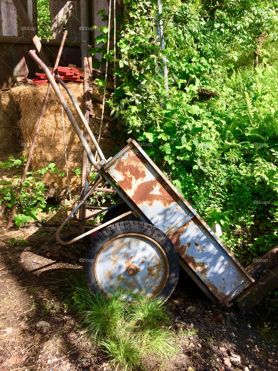 agricultural objects in bulk on the back of a country house