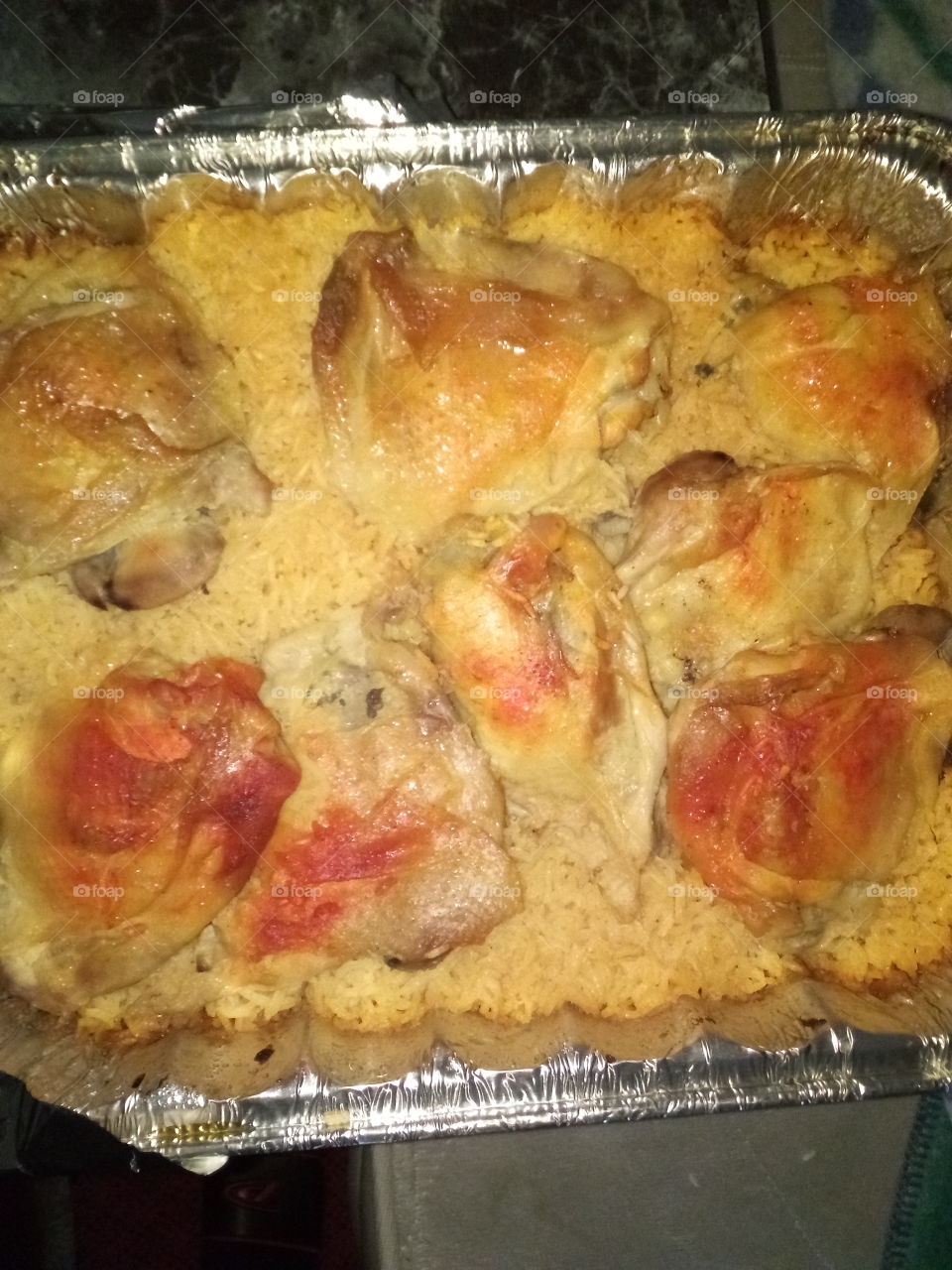 fresh out of the oven at 6:07am est chicken thighs and yellow rice