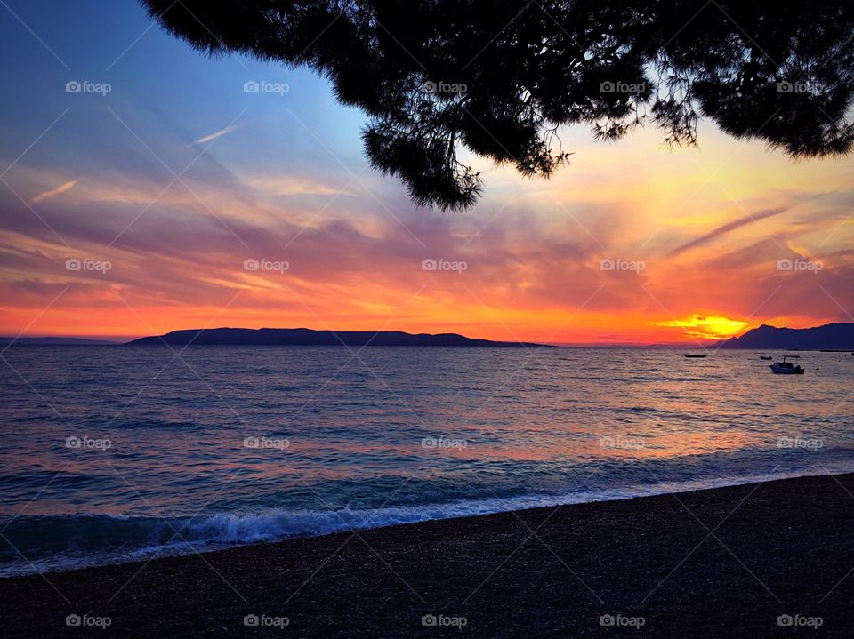 Colorful Croatia sunset with island
