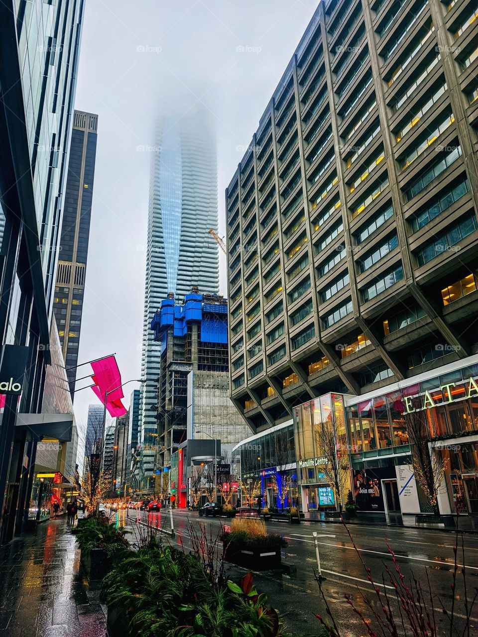 Urban city view. Toronto,  Canada. Old, modern architecture. Landmark close up. Details of house. Street, cars