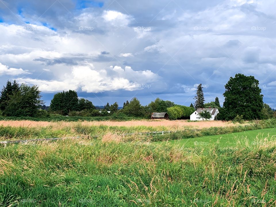 A beautiful picture of a farmhouse on the Oregon countryside. 