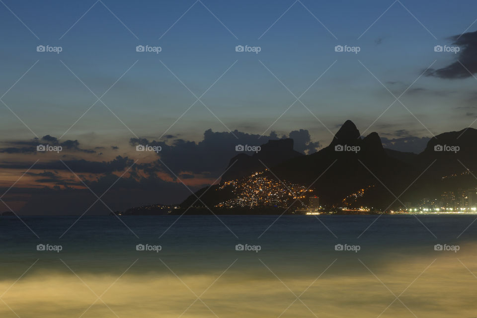 Sunset in Ipanema beach in Rio de Janeiro Brazil.