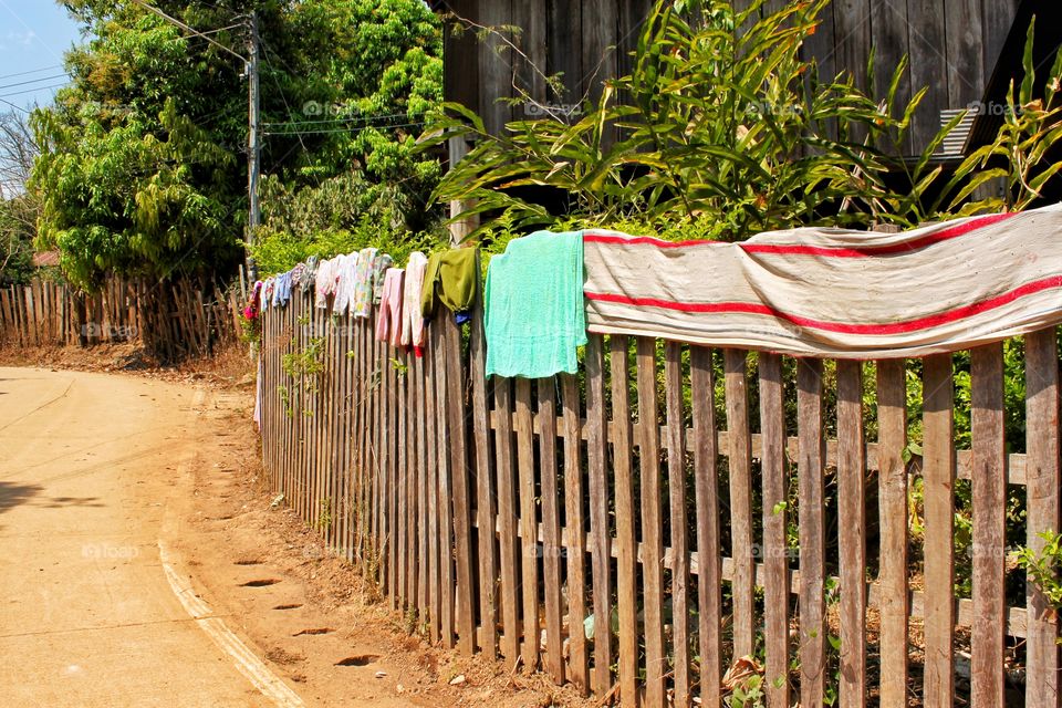 Laundry drying in nature surrounding.