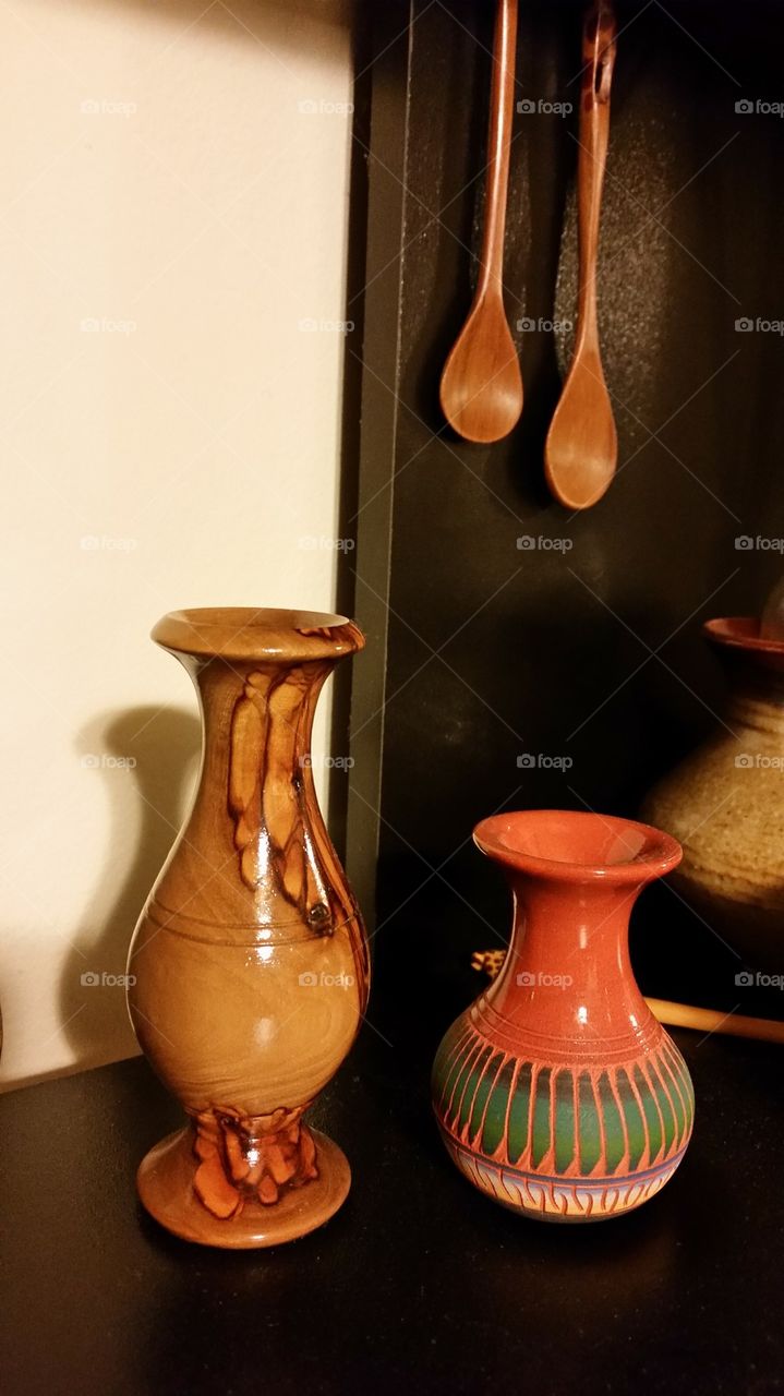 olive wood and ceramic