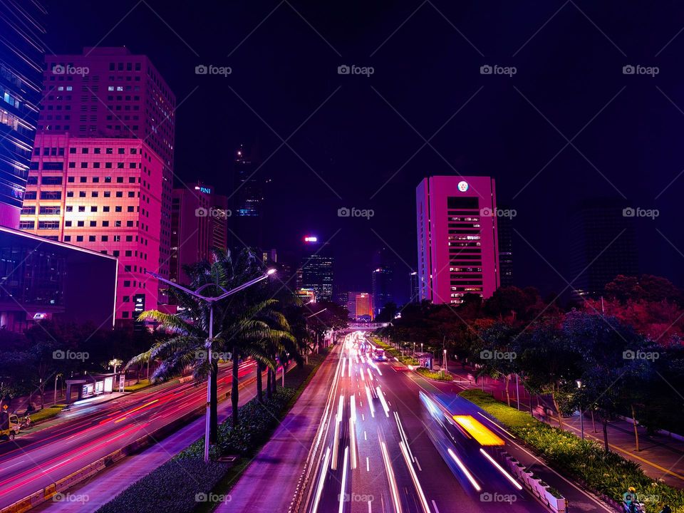 Traffic atmosphere at night in the city of Jakarta