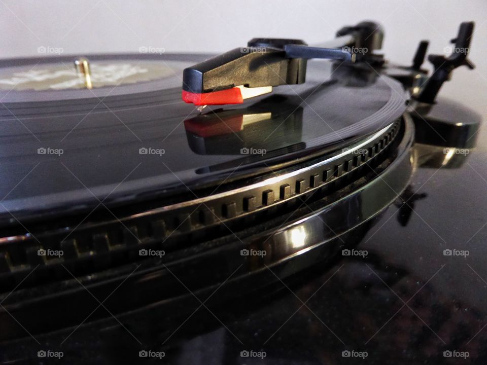 Vinyl record spinning on record player