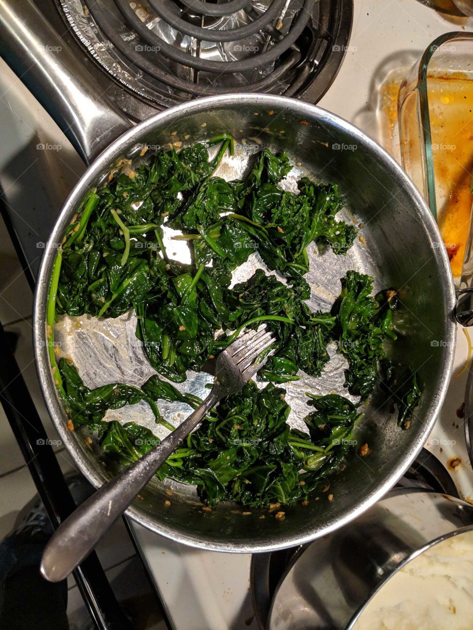 sauteed spinach and kale with butter and garlic