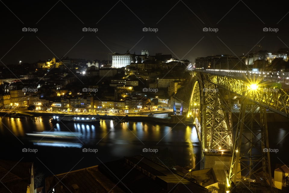 Lights at night in Porto in Portugal