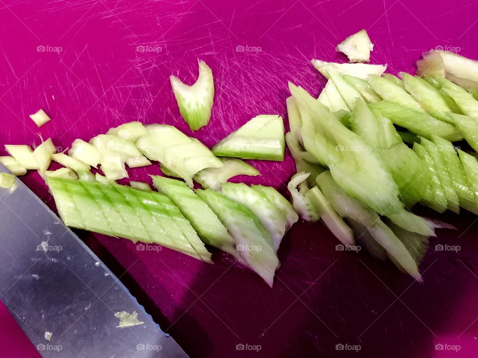 Cutting celery 