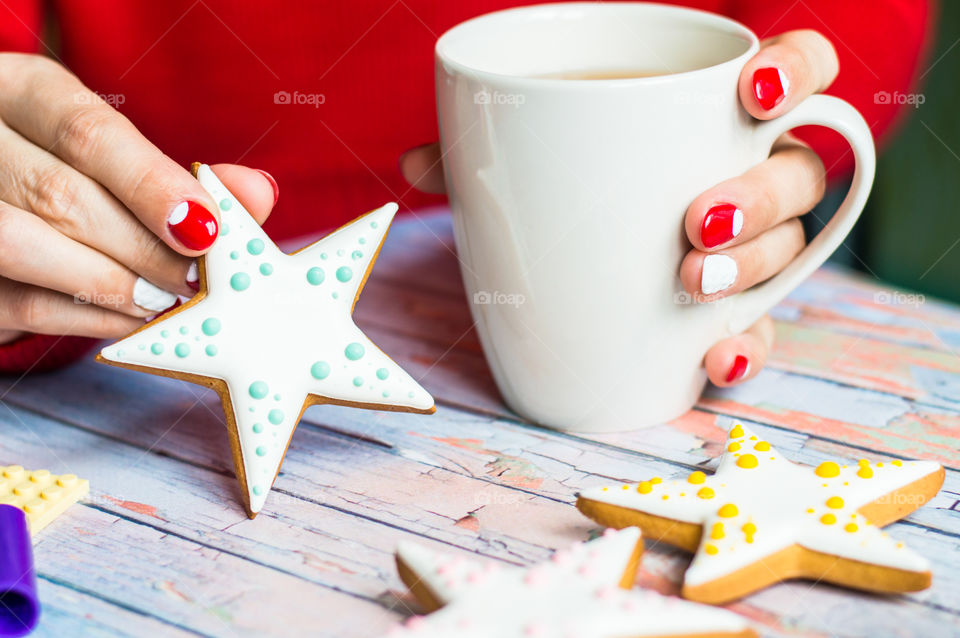 woman hand with cup of tea